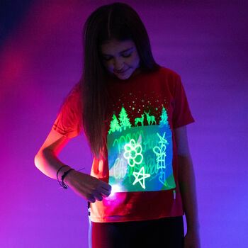 Snowy Reindeer Interactive Glow In The Dark T Shirt, 2 of 4