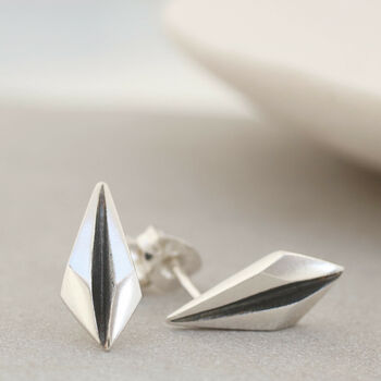 Geometric Earrings. Silver And Black Art Deco Studs, 9 of 9