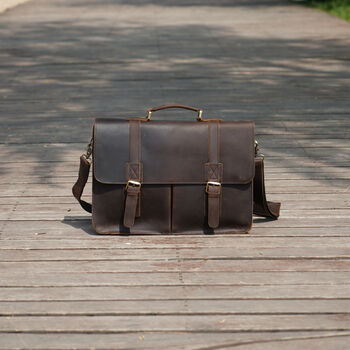Worn Look Genuine Leather Briefcase Laptop Bag, 4 of 9