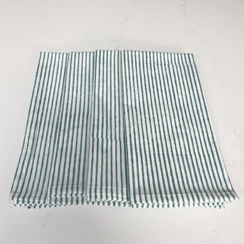 Green Striped Hand Block Printed Napkin Set Of Four, 2 of 4