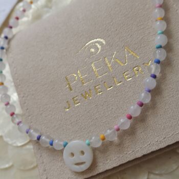 Rainbow Gemstone Mother Of Pearl Smiley Face Necklace, 2 of 7