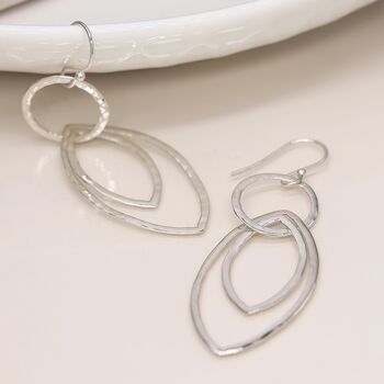 Large Sterling Silver Moving Linked Hoop Drop Earrings, 3 of 7