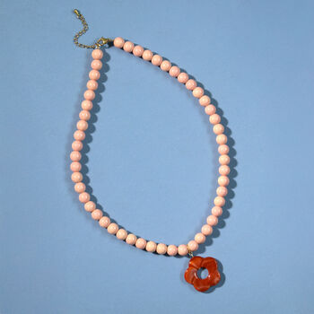 Peach Bead And Orange Flower Necklace, 3 of 4