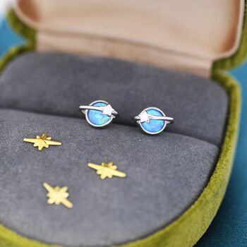 Blue Opal Planet Stud Earrings In Sterling Silver, 2 of 10