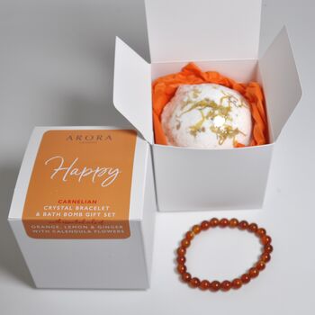 Happy Carnelian Bath Bomb And Crystal Bracelet Gift, 3 of 7