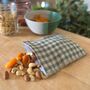 Sea Green Check Linen Snack Bag, thumbnail 2 of 5