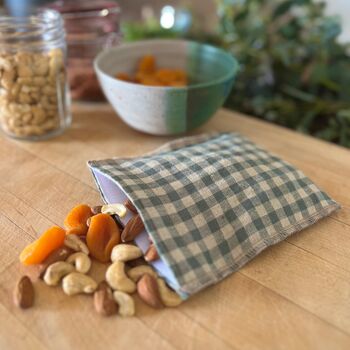Sea Green Check Linen Snack Bag, 2 of 5