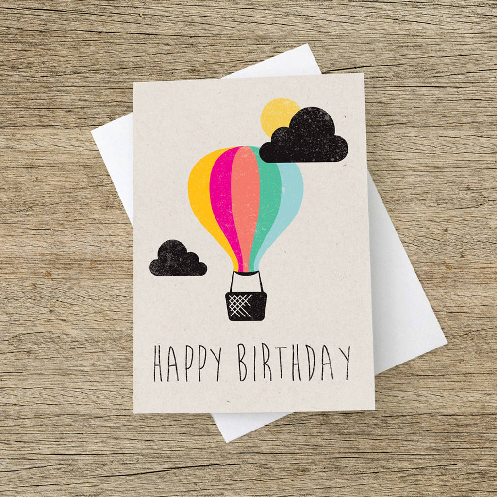 'Happy Birthday' Rainbow Hot Air Balloon Greetings Card