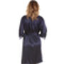 British Made Navy Short Satin Dressing Gown With Lace Detail, thumbnail 4 of 5