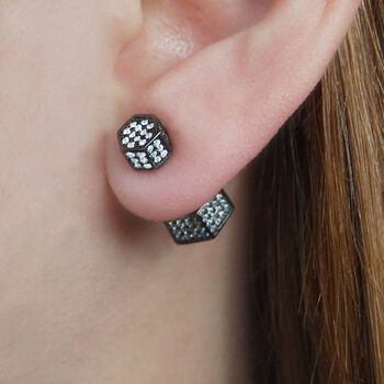 Reversible Pave Hexagon Stud Earrings In Sterling Silver, 7 of 9
