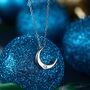 Crescent Moon With Starburst Cz Necklace, thumbnail 1 of 11