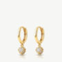 Gold Or Silver Women's Dainty Huggie Hoop Earrings With Round Stone Charm, thumbnail 2 of 6