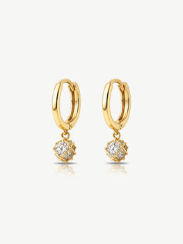 Gold Or Silver Women's Dainty Huggie Hoop Earrings With Round Stone Charm, 2 of 6