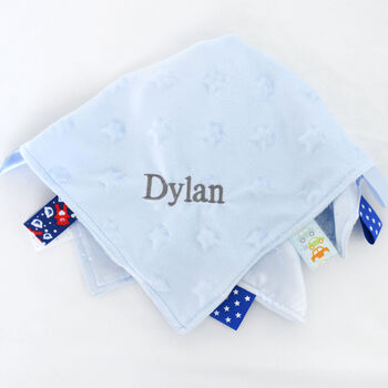 Personalised Blue Comforter With Taggies, 2 of 7