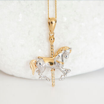 Yellow Gold Plated Moving Carousel Horse Necklace, 2 of 11