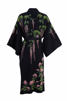 Wisteria And Chrysanthemum Black And Pink Embroidered Long Kimono, 10 of 12