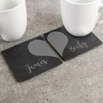 Personalised Two Hearts Slate Coaster Set, 3 of 4