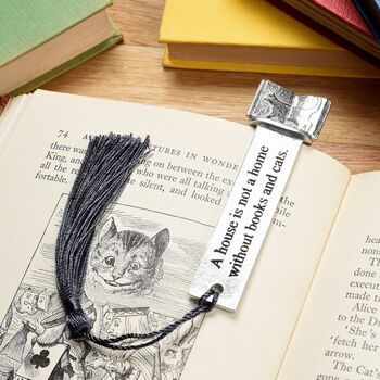 Personalised Engraved Pewter Cats And Books Bookmark, 2 of 7