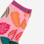 Women's Pink Tropical Leaf Print Bamboo Socks, thumbnail 3 of 4