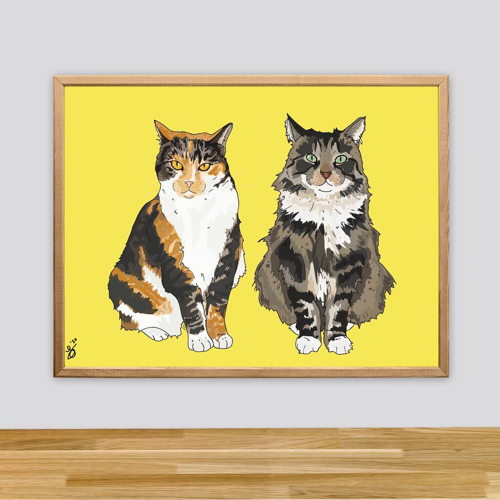 Personalised Two Cats Full Body Portrait By Saskyd Pet Portraits