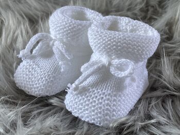White Knitted Baby Booties, 2 of 7