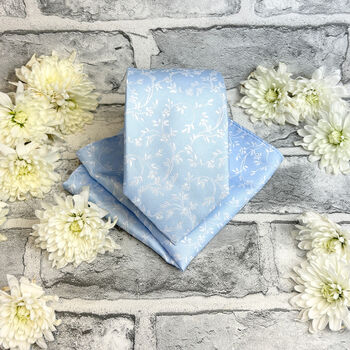 Cloudy Blue Leaves Wedding Tie Set, 6 of 6