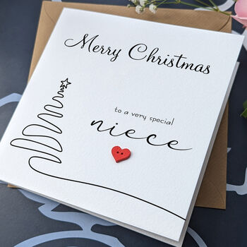Niece Christmas Card, 3D Wooden Heart, 4 of 4