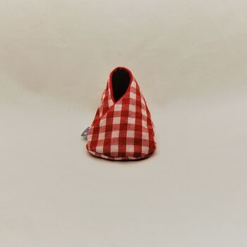 Red Gingham Fabric Eco Baby Shoes, Baby's Gift, 3 of 8