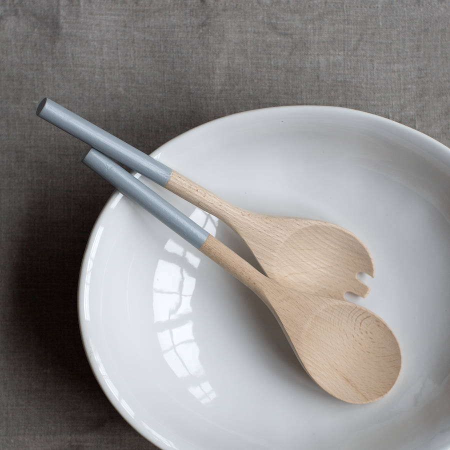 wooden salad servers in white or grey by home address