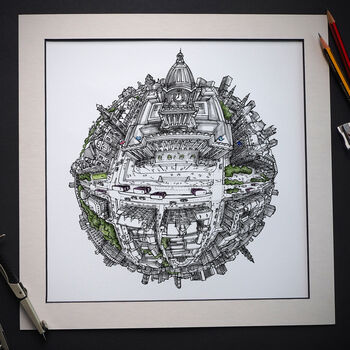 The Leeds Town Hall Globe Hand Drawn Map Print, 2 of 5