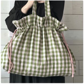 Green Checked Linen Market Bag, 5 of 5