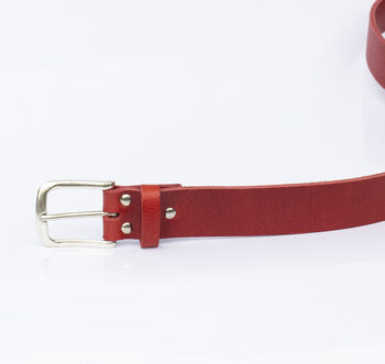 Premium Handmade Mens Leather Belt Red 35mm Wide, 8 of 9