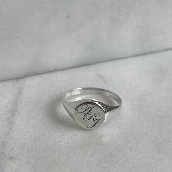Triple Script Initial Silver Round Signet Ring, 3 of 5