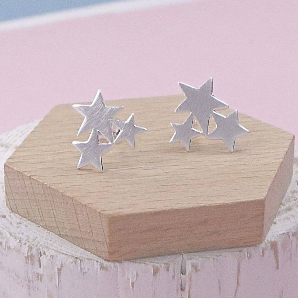 Sterling Silver Cluster Star Studs, 1 of 3