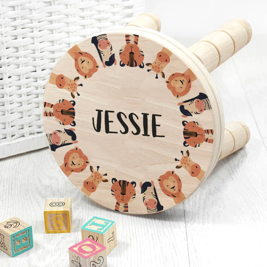 Personalised Childs Safari Name Wooden Stool, 1 of 2
