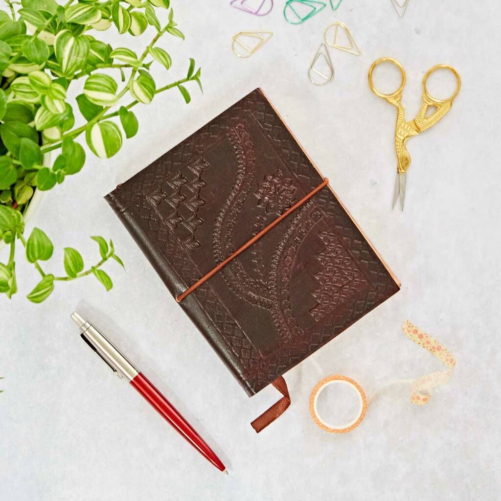 Handmade Chocolate Embossed Leather, Embossed Leather Notebook