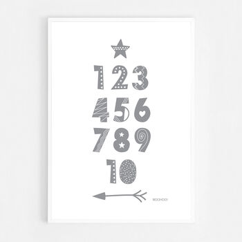 Numbers Grey Scandi Nursery Print, 5 of 5
