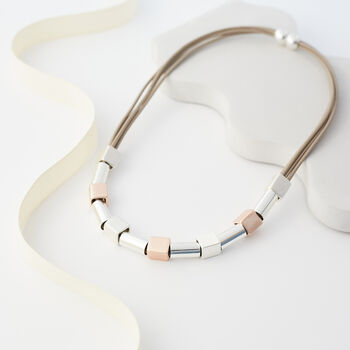 Three Tone Cube Detail Necklace, 2 of 3