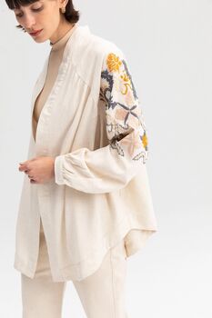 Ecru Embroidered Linen Kimono Jacket, 5 of 6