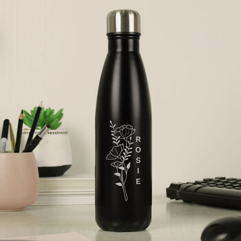 Personalised Floral Black Metal Insulated Drinks Bottle, 3 of 6