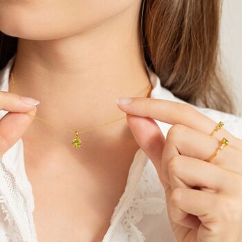 Peridot Solitaire Pendant Necklace In Sterling Silver And Gold, 4 of 10
