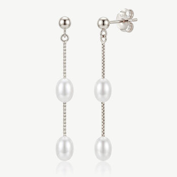 Sterling Silver Dangle Pearl Earrings, Bridal Jewellery, 3 of 3
