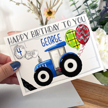 Personalised Blue Tractor Age Birthday Card, 6 of 12