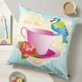 Tea Cup And Bird Vintage Cushion, thumbnail 2 of 2