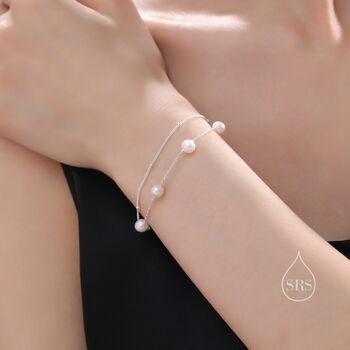Sterling Silver Double Layer Freshwater Pearl Beaded Bracelet, 4 of 12