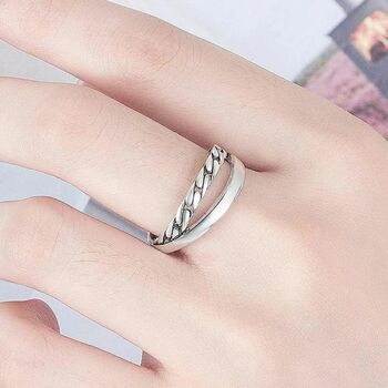 Chain Double Layer Vintage Punk Adjustable Silver Ring, 2 of 4