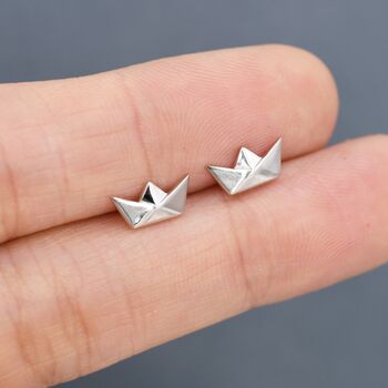 Origami Paper Boat Stud Earrings In Sterling Silver, 3 of 12