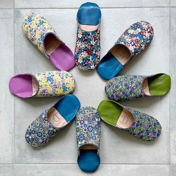 Liberty Print Babouche Slippers, Westbourne Posy, 3 of 4