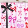 Valentine Wrapping Paper With Ribbon Bow Pun Design, Three Sheet Pack, thumbnail 1 of 2