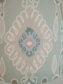 Duck Egg Blue Ikat Print Handmade Lampshade Blue And Grey Tones Table Floor Or Ceiling Pendant, 6 of 6